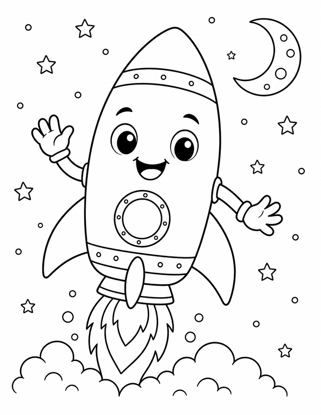 Kawaii Rocket coloring page